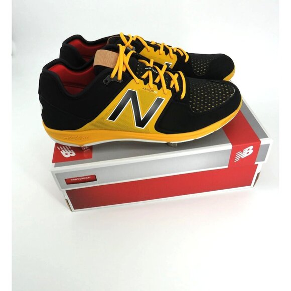 New Balance Mens Black/Yellow Metal Spike Baseball Cleats Size 16 Wide New - Picture 1 of 7